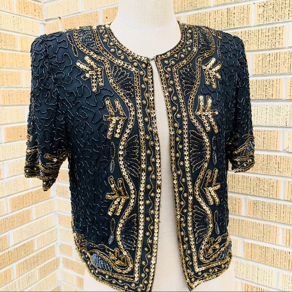 lawrence Kazar Tops - Lawrence Kazar Size M Black Beaded Cardigan Top